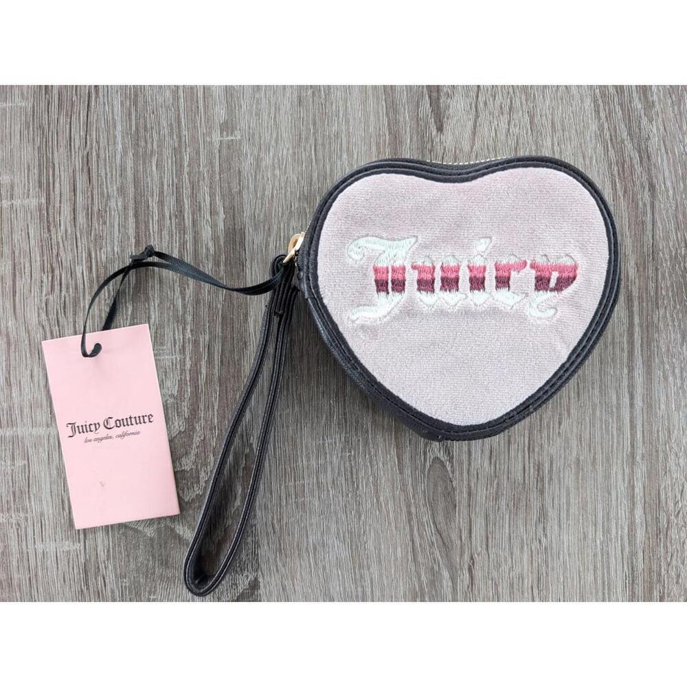 NWT Juicy Couture Retro Vibe Heart Zip Wristlet Pouch Dusty Blush Velour Y2K